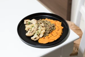 Cauliflower Roasted Steak with Lentils & Red Hummus (vegan)