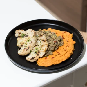 Cauliflower Roasted Steak with Lentils & Red Hummus (vegan)